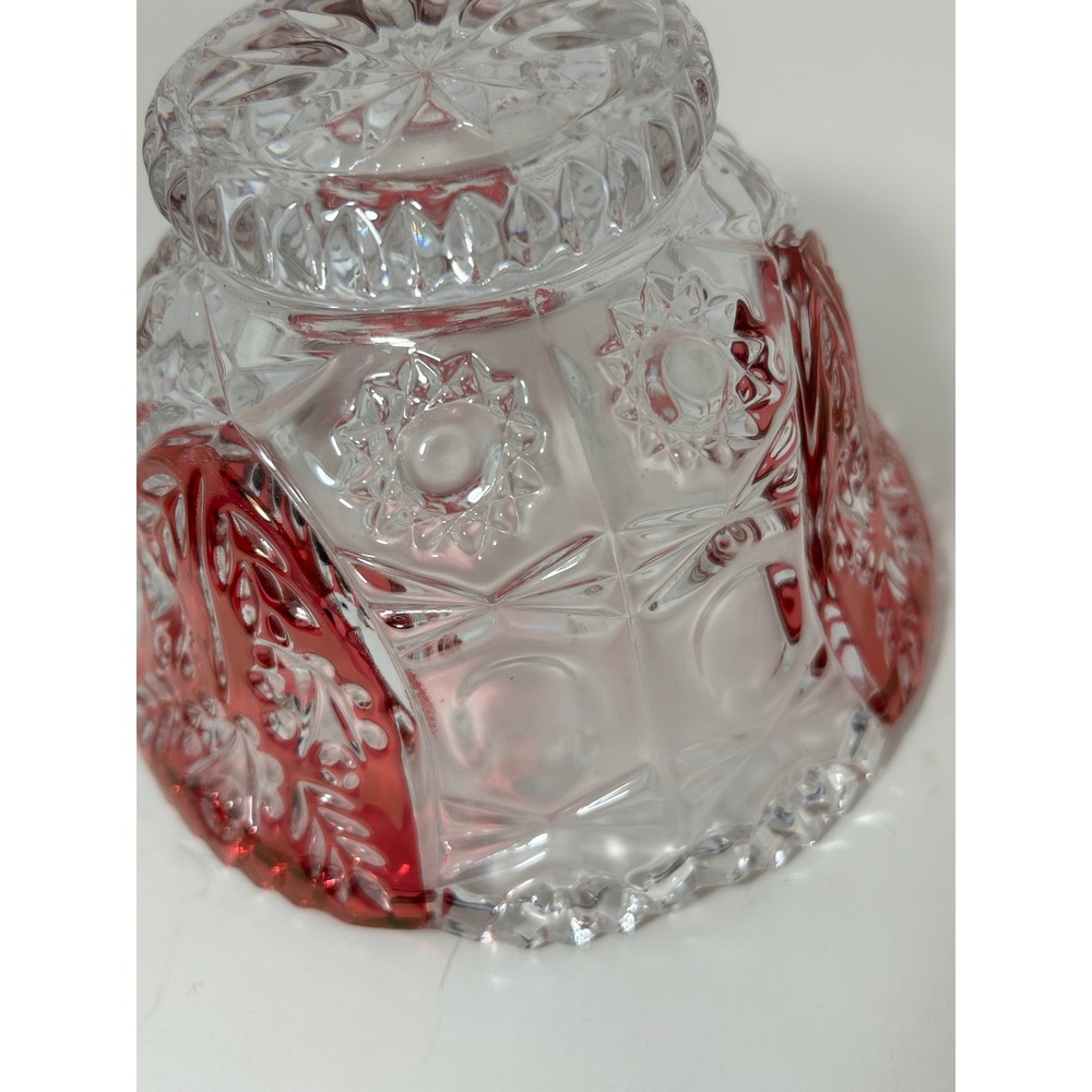 Vintage Ruby Flash Stained EAPG Pressed Glass Bowl Floral Etched Scalloped Edge - Picture 7 of 7